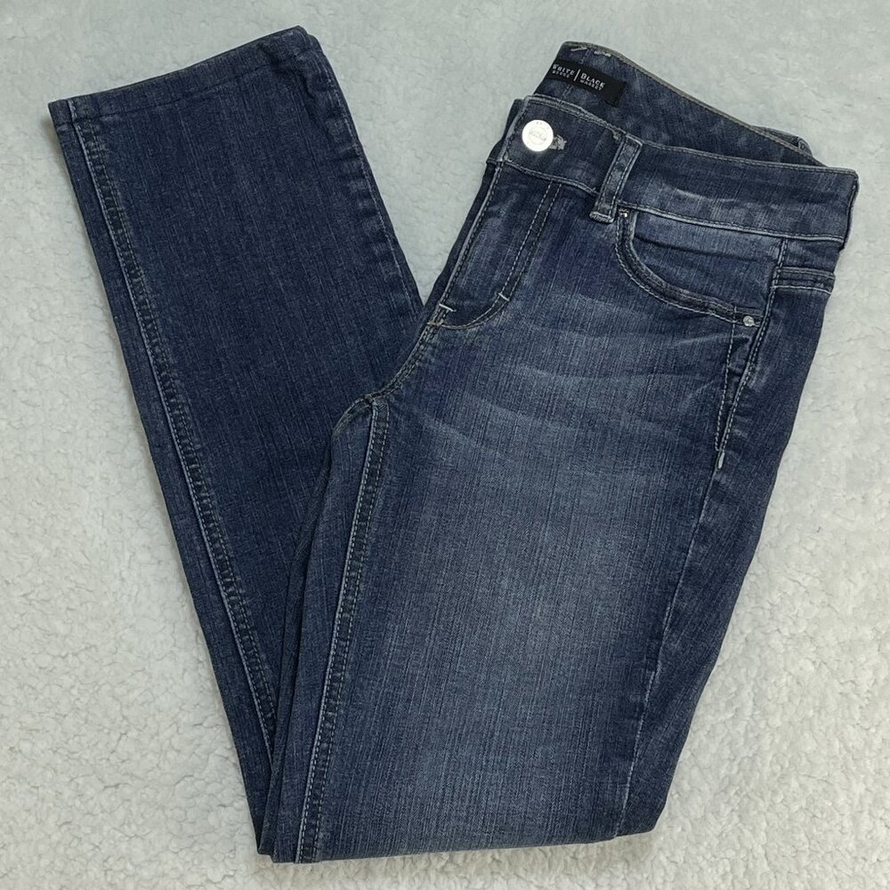 White House Black Market Jeans Womens Sz 0 Blue Embroidered Low Rise Capri 27x27